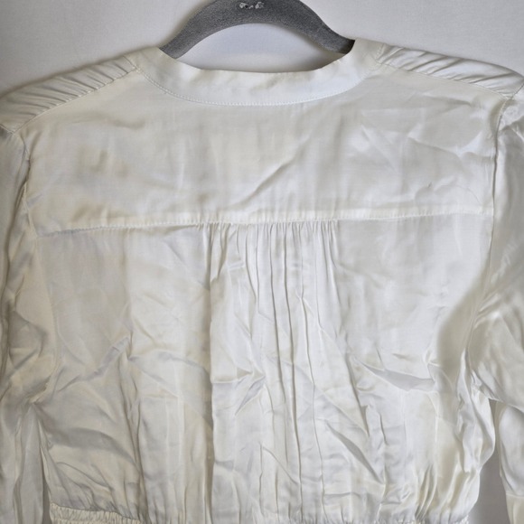 By Anthropologie V-Neck Tie Waist Smocked Blouse, White, S, Cottagecore Coquette - Picture 10 of 12